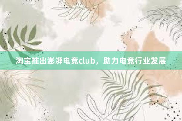 淘宝推出澎湃电竞club，助力电竞行业发展